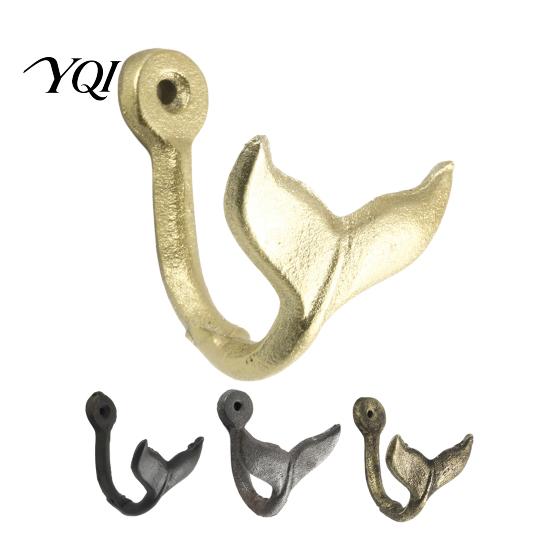 Sturdy Beach House Decor 4PCS Iron Whale Tail Wall Hooks, Space Saving Coastal Towel Heavy Duty Coat Rack Hangers, Decorative Mounted Hooks for Towels