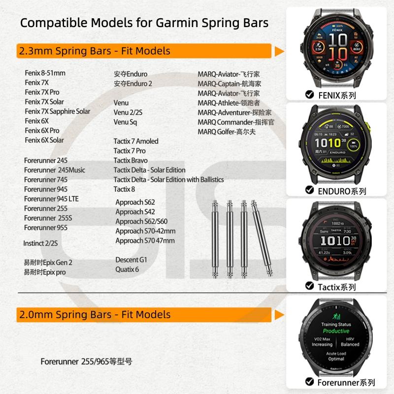 2.3mm Large Diameter Spring Bars for Garmin Watch 20 22 26mm Length 304 Stainless Steel 1000pcs Bag