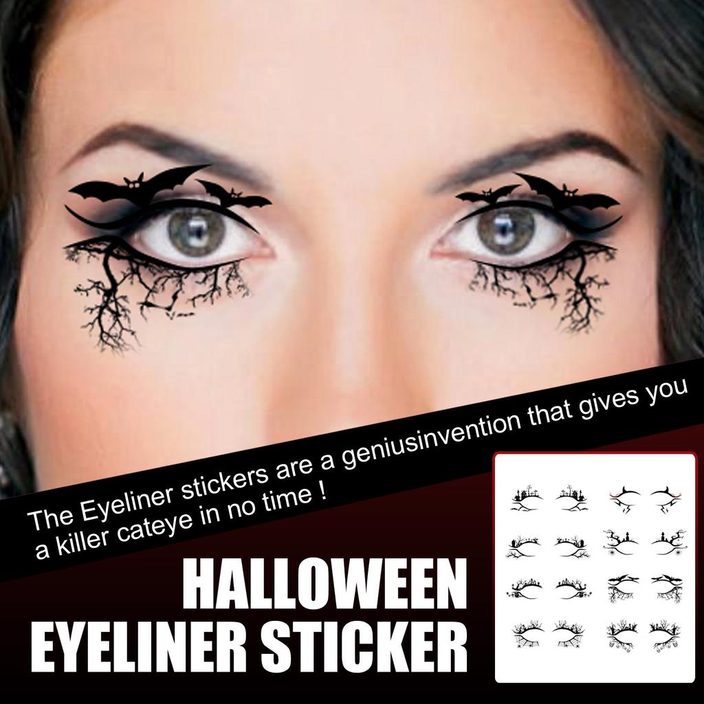 Halloween Eyeliner Stickers, Scary Fashion Party Makeup Tool Bat Spider Eye Shadow Sticker