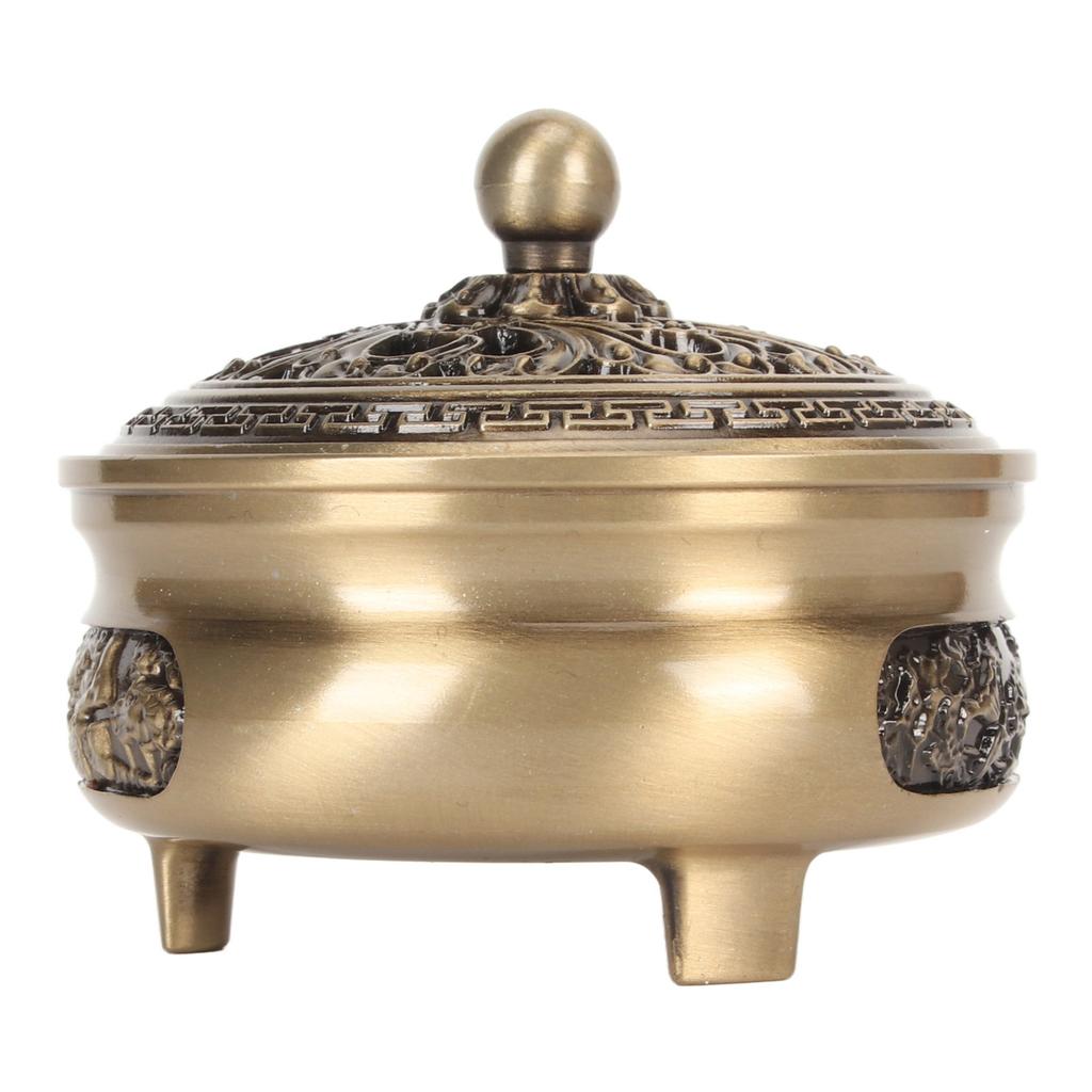 Coil Incense Burner with Lid Antique Beautifully Carved Electroplating Zinc Alloy Incense Burner