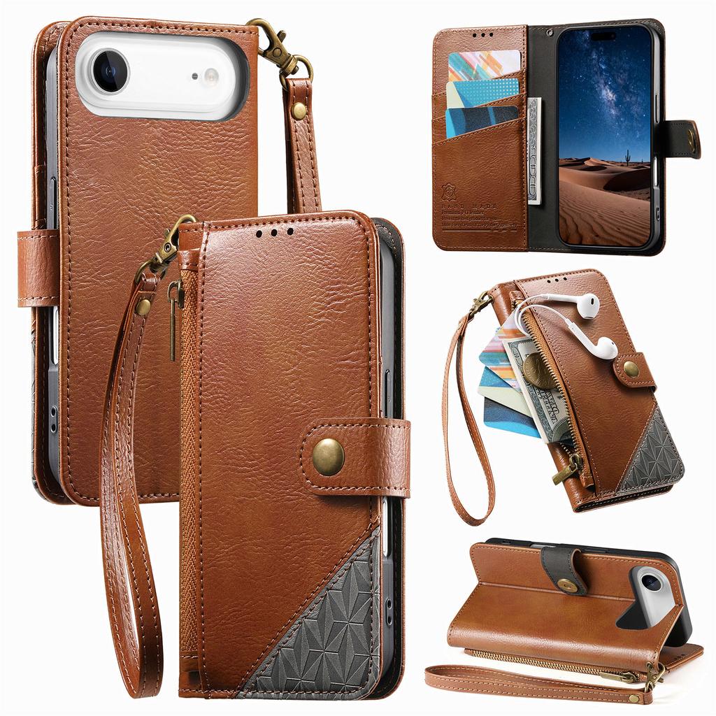Color Blocking Luxury Magnetic Cards Solt Wallet Leather Phone Case for iPhone 17 Pro Max 16 Plus 15 14 17 Air Strap Flip Cover