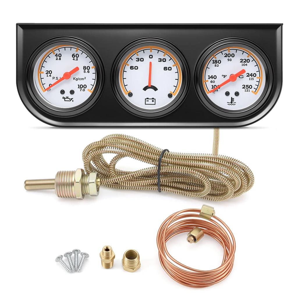 52MM Water Temp Gauge Triple Gauge 3 In 1 Oil Pressure Gauge Voltmeter with Water Temp Sensor 21mm Voltage for Racing Car