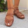 Женские сандалии Женские сандалии на плоской подошве С клипсой для пальца Повседневные римские сандалии 2025 Лето Перекрещенные узкие ремешки Ремешок с пряжкой на щиколотке Женская пляжная обувь