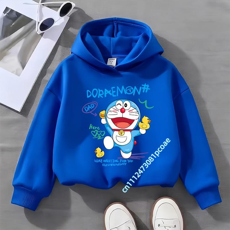 1-12 years old, long-sleeved Doraemon children's hooded sweatshirt for boys, girls' casual top with cartoon print
