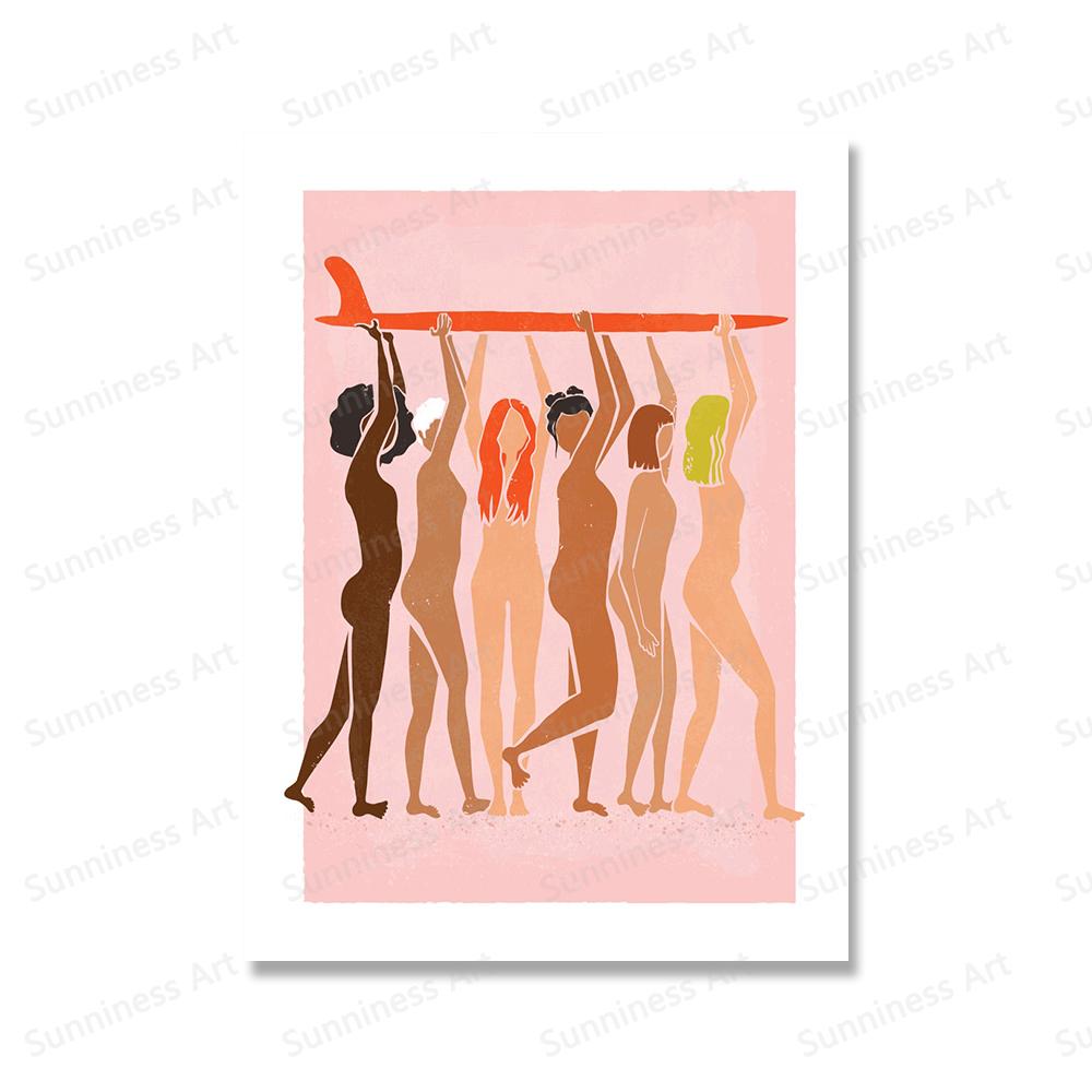 Women Surf Posters Lady Sliders Women Empowerment Wall Art Canvas Painting Prints California Sun Pictures For Living Room Decor