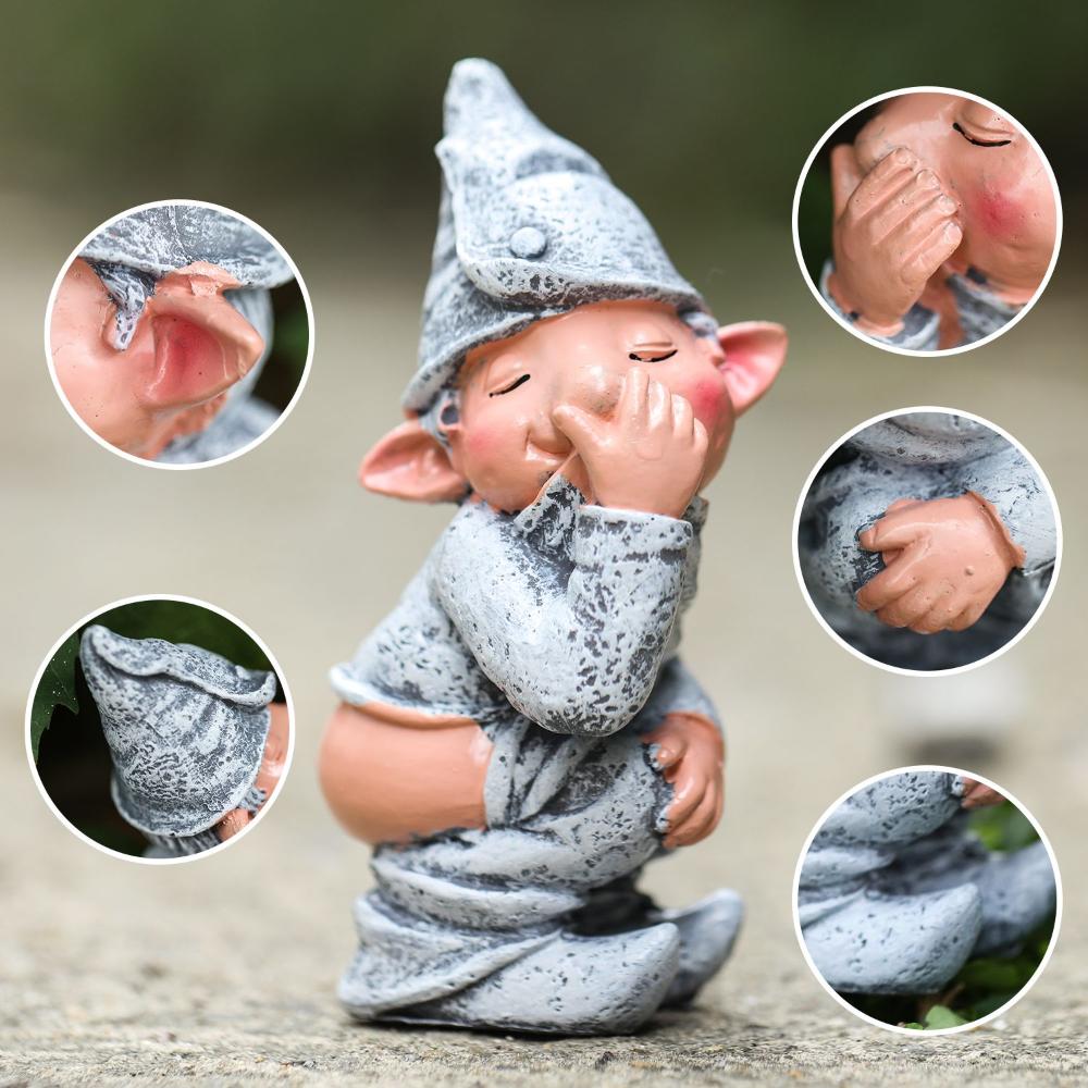 Grey Gag 4.7 Inch Dwarf Elf Figurines Gnome Statue Pooping Garden Tree Decoration