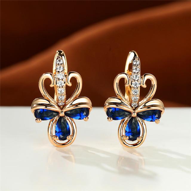 Роскошные женские серьги с радужным цирконием, маленькие серьги-клипсы цвета розового золота для женщин, изящные свадебные серьги с кристаллами и цветами