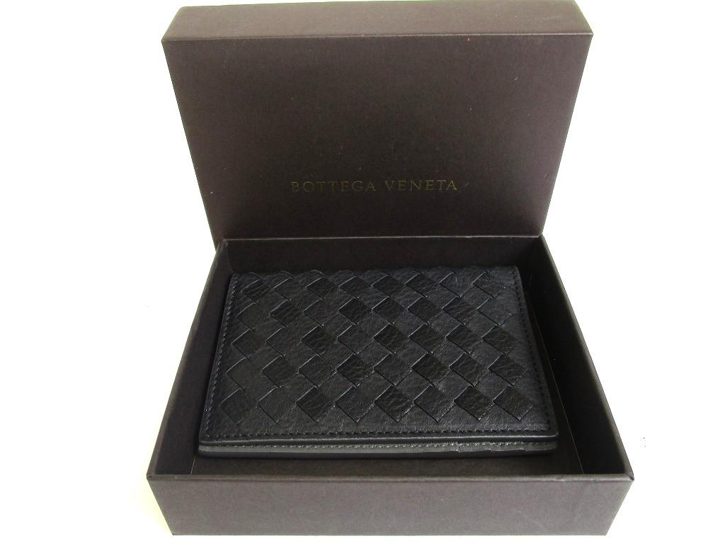 Оригинальный черный кожаный держатель для визиток BOTTEGA VENETA Intrecciato #885 Восстановленный