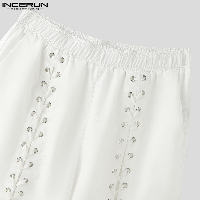 INCERUN Мужские эластичные повязки на талии сбоку, однотонные повседневные шорты со шнуровкой