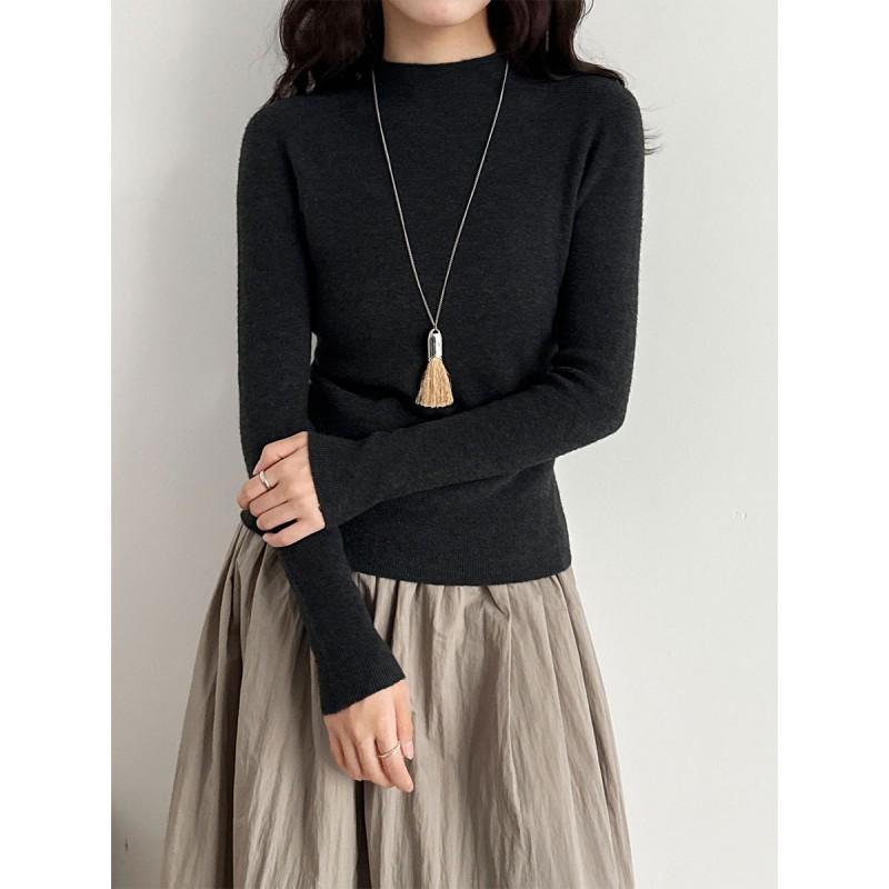 Womens Seamless Knit Half Turtleneck Slim Fit Wool Blend Base Layer Top Winter Solid Color