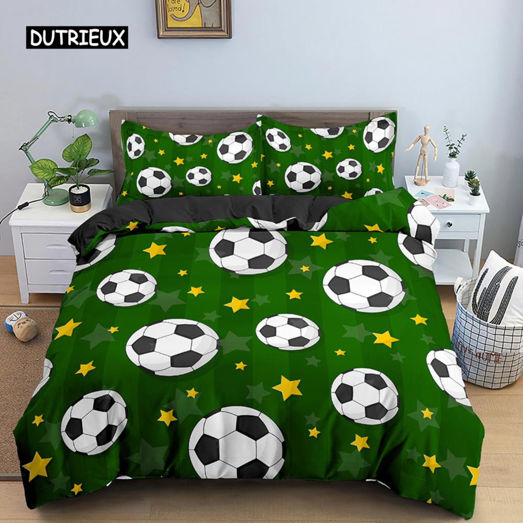 Футбольный комплект постельного белья Футбольный комплект постельного белья для мальчика-подростка Микрофибра Спортивный нарядный пододеяльник с рисунком футбольного мяча Покрывало