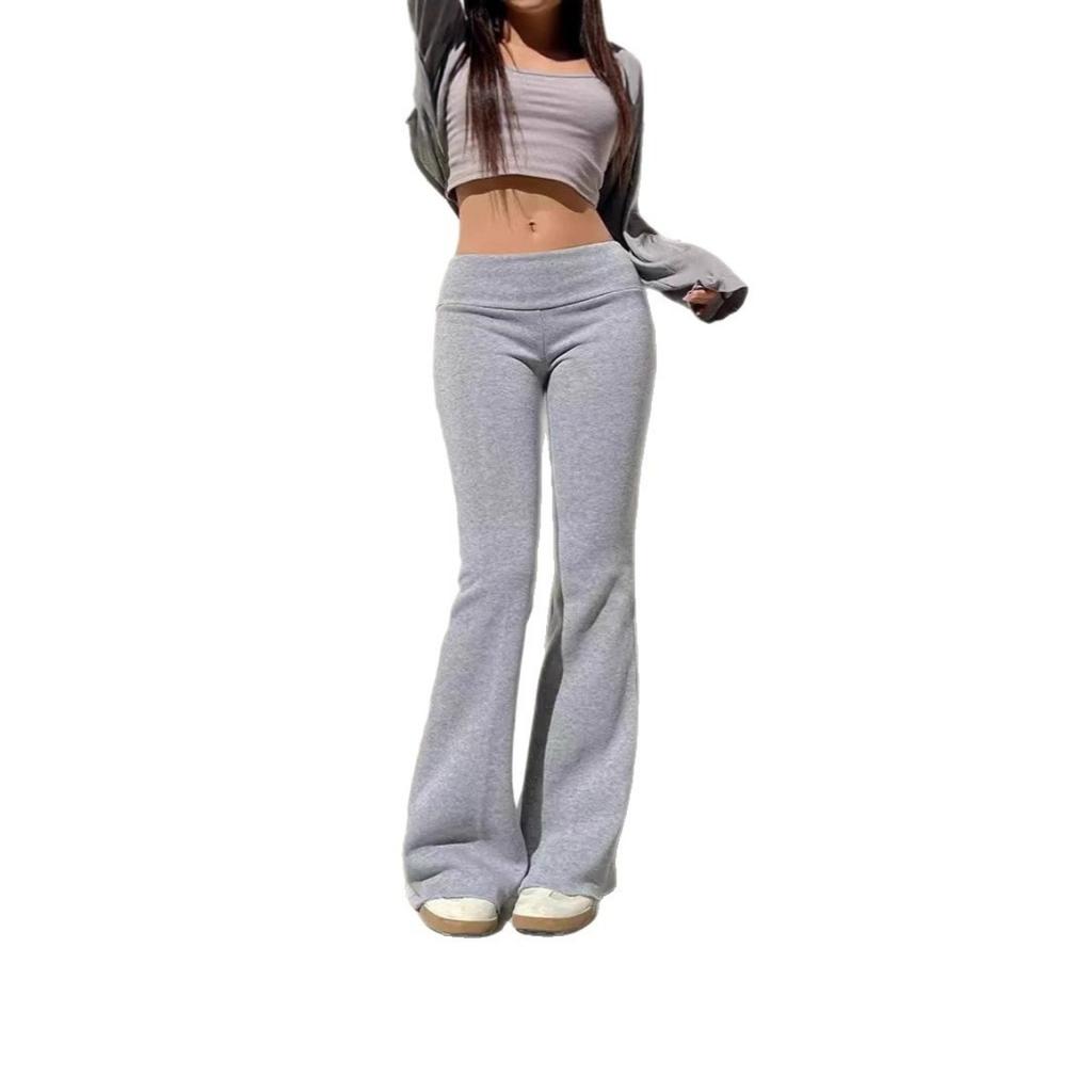 Fall New Women's Solid Color Low Waist Slim Fit Flared Casual Sweatpants, Versatile Straight Long Pants for Women