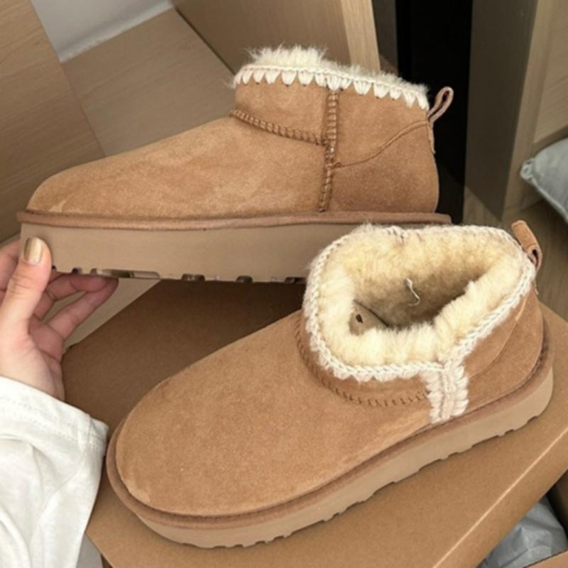 Classic Winter Shoes Women Platform Snow Boots New Design Genuine Sheepskin Leather Natural Wool Warm Thick soled Fur Slippers