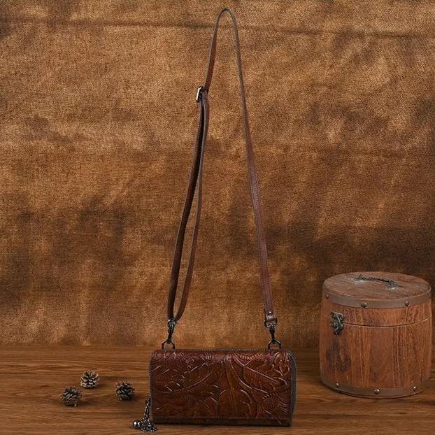 Johnature Сумка для телефона Ретро Тисненый Большая вместимость Мультикарта Женский кошелек Универсальная Маленькая сумка через плечо