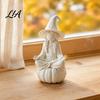 Autumn Harvest Home Decor 3D Printed Meditating Witch Figurine on Pumpkin Base, Minimalist Indoor Window Displays Halloween Desktop Statue,