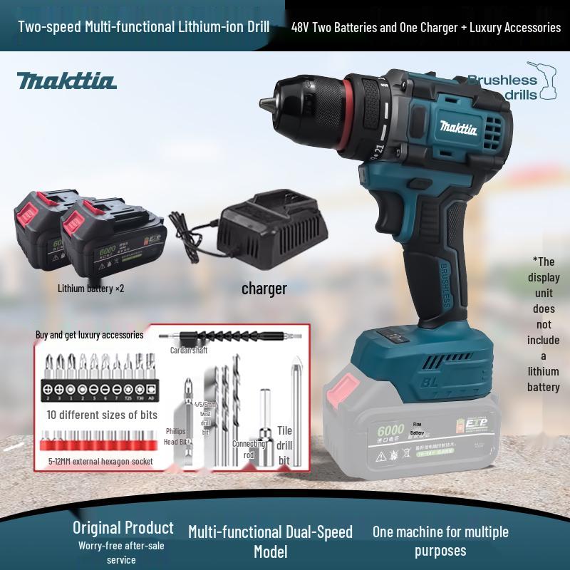 Бесщеточная ручная дрель и электрический молоток в стиле Makita с перезаряжаемой литиевой батареей