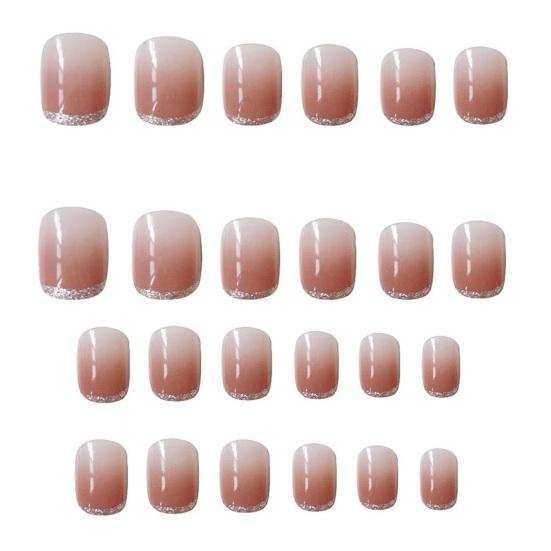 24Pcs/Set Glitter Powder Soft Nails Safe Wide Application Versatile Wearing Finished False Nails Stickers