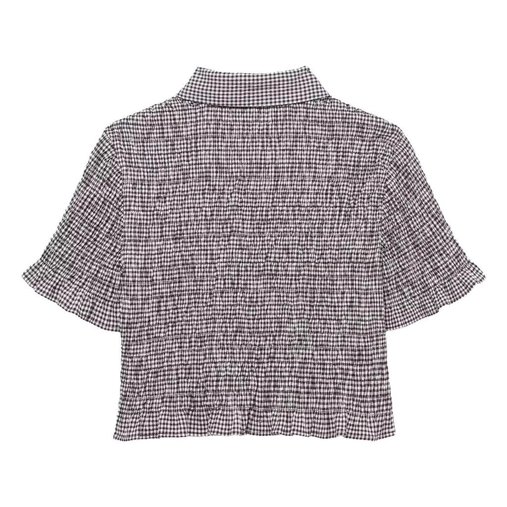 Spring 2025 Women's Plaid Short Sleeve Turn-Down Collar Shirt - European & American Style Fashion