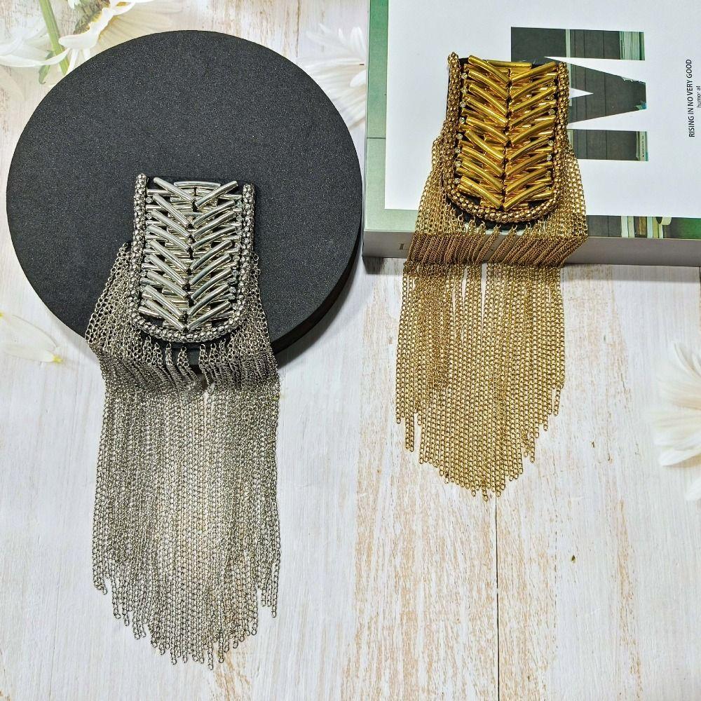 Rhinestone Shoulder Jewelry Pin Beads Clothing Accessories Tassel Epaulette Brooch for Men Women
