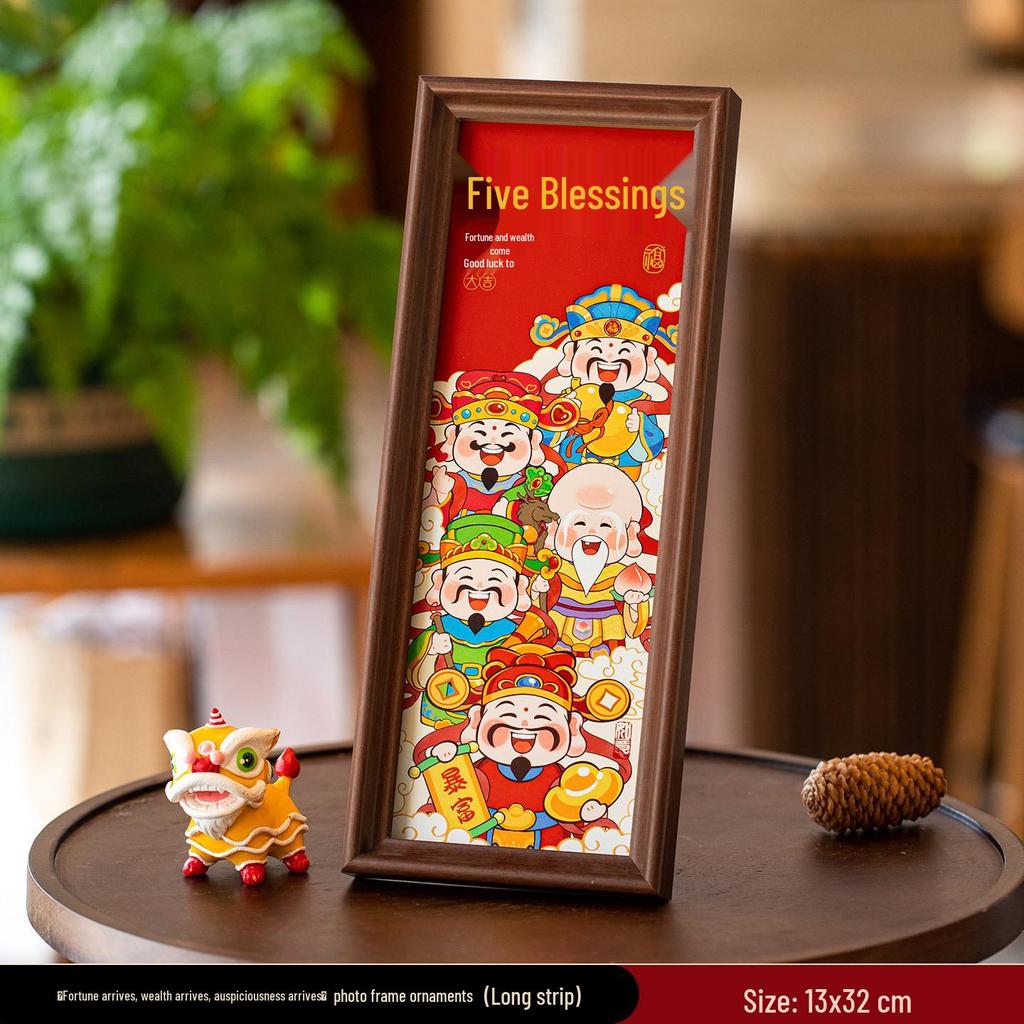 2026 Year of the Horse New Year Ornament: Calligraphy Photo Frame & God of Wealth Table Decoration