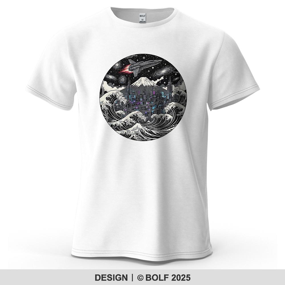 Cyber Wave Futuristic Printed Men's T-Shirt Oversized Artistic Graphic Tees for Women Tops Tees Casual Streetwear
