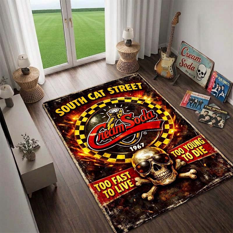 Eikichi Yazawa Carol Temmye Peppermint Rockabilly Rock Roll Rug, Living Room Carpet,Bosozoku Bedroom Area Rug,Entryway Rug