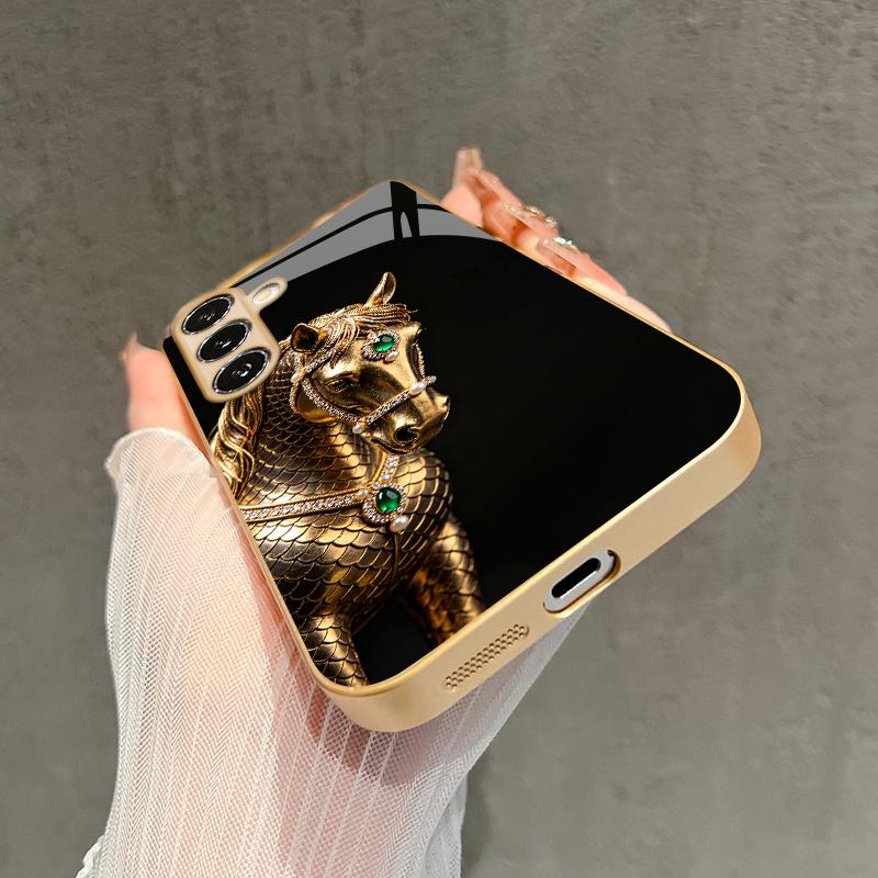 2D чехол для телефона с узором Золотая Лошадь для Samsung Galaxy S26 S25 S24 S23 S22 S21 S20 A56 A36 A16 - Премиальная стеклянная защитная крышка