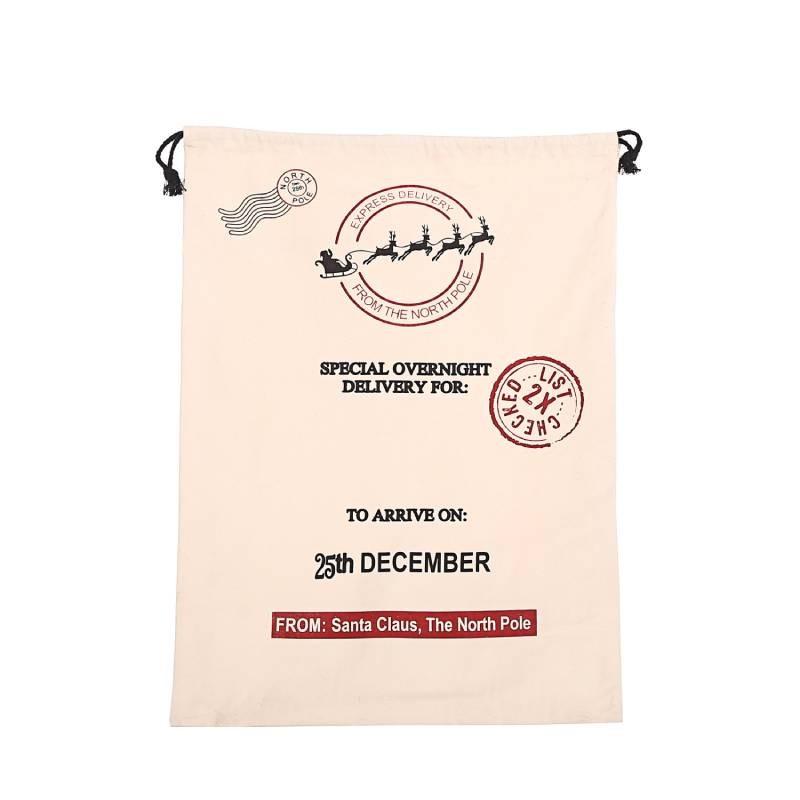 Festive Canvas Gift Bag With Reinforced Drawstring For Holiday Gift Wrap