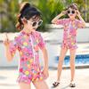 Детский слитный купальник с цветочным принтом и коротким рукавом - Европейский и американский стиль, быстросохнущий для весны и лета