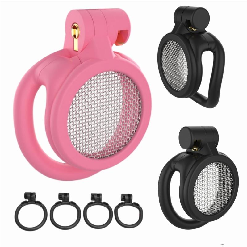 3D Printed Star Net Chastity Cage for Men with 4 Rings Stainless Steel Mesh Breathable Anti Escape CB Lock Black Pink Sex Toys