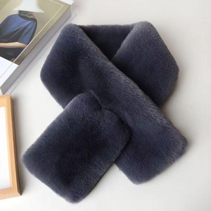 Женский зимний меховой шарф, однотонный, с крестиком, корейская версия, утолщенный, мягкий, плюшевый, воротник, рождественский шарф