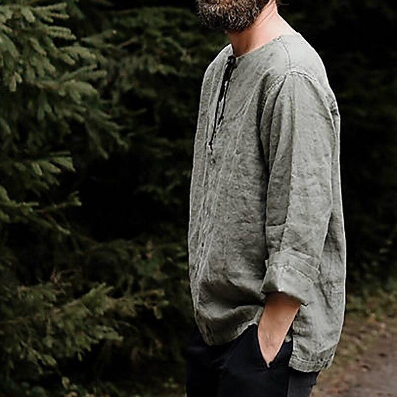 Мужская рубашка Camisa, летняя, с длинным рукавом, из хлопка и льна, мужская блузка, новый стиль, удобная мужская рубашка-нищий