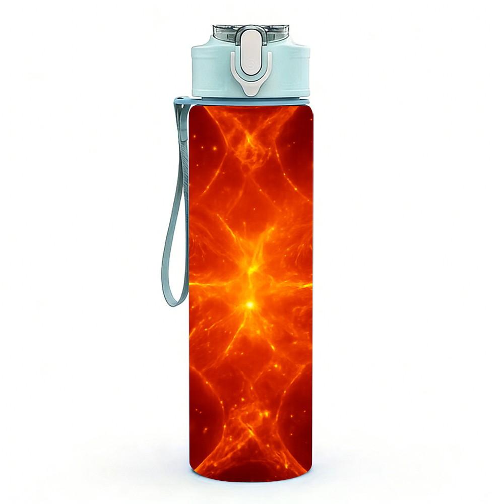 1PC Bright Red Orange Burst Cosmic Energy Print 750ml Color Plastic Sports Water Bottle Leakproof Flip Straw Lid Suitable for Sports Office Home Use