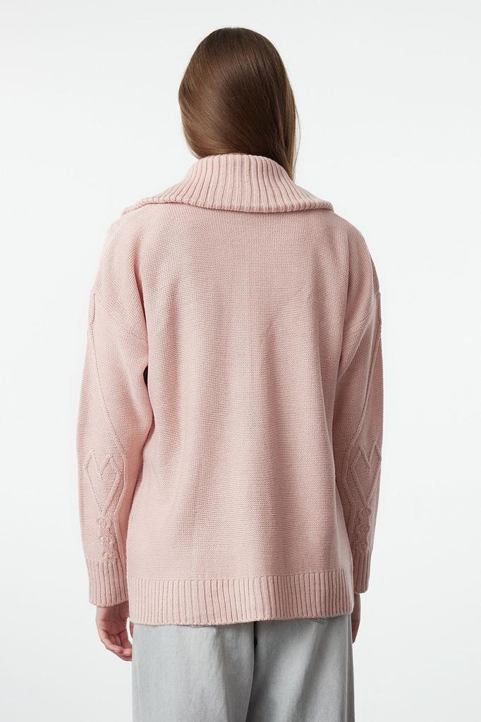 Женский элегантный кардиган розовый мягкий текстурированный трикотаж на молнии с капюшоном кардиган