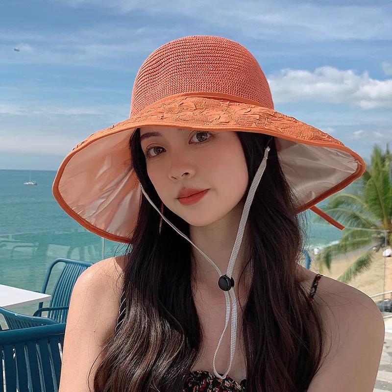 WTEMPO Весна-лето Широкие поля Открытый Дышащие Складные Пляжные Солнцезащитные Кепки Женские Лоскутные Повседневные Однотонные Солнцезащитные Кепки с Ветрозащитной Веревкой