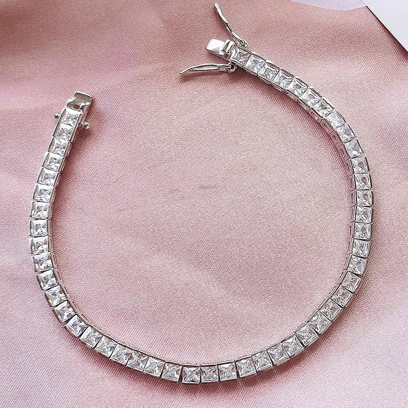 Vintage Princess Cut Lab Diamond Bangle Bracelet 14K Gold Engagement Wedding Bracelets for Women Bridal Tennis Party Jewelry