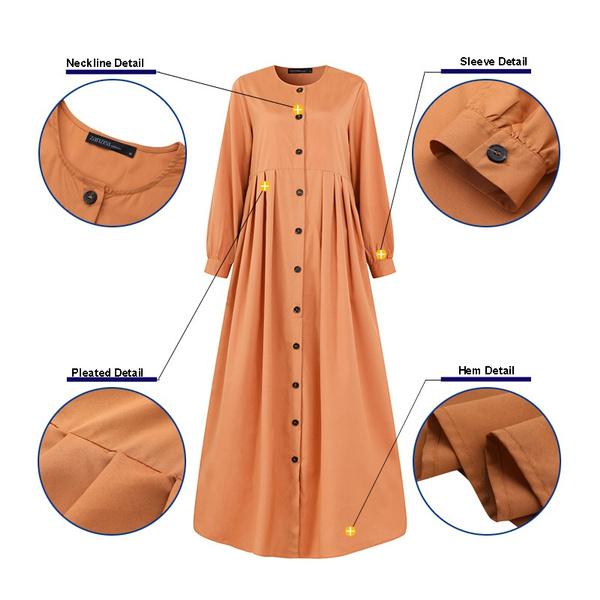 Женское мусульманское платье-туника макси с длинным рукавом на пуговицах Абая Дубай