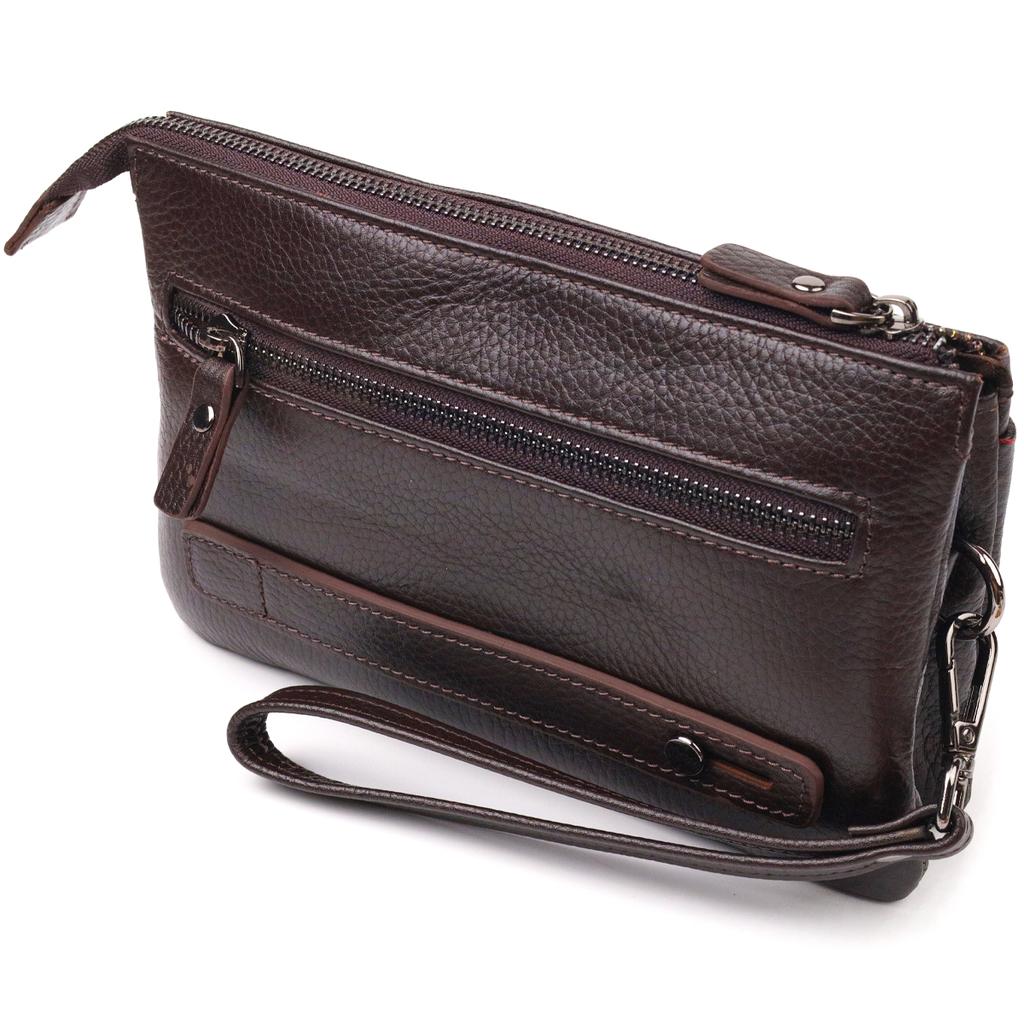 Handsome Clutch Bag for Men Made of Genuine Grained Leather CANPELLINI 21553 Brown