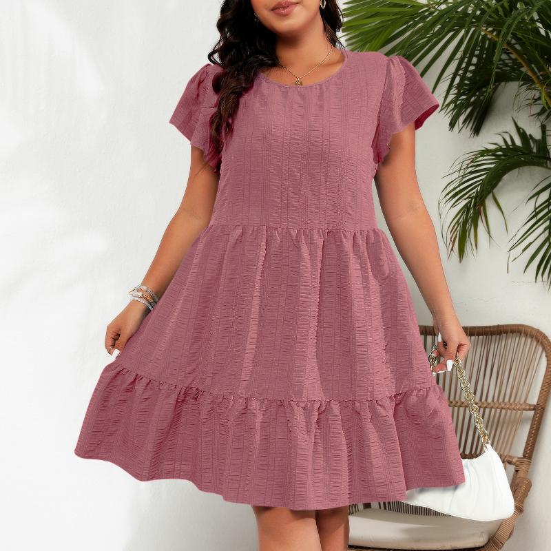 GMXIA Плюс Размер О-образный вырез с оборками на рукавах и талией Праздничные повседневные платья в стиле темперамент