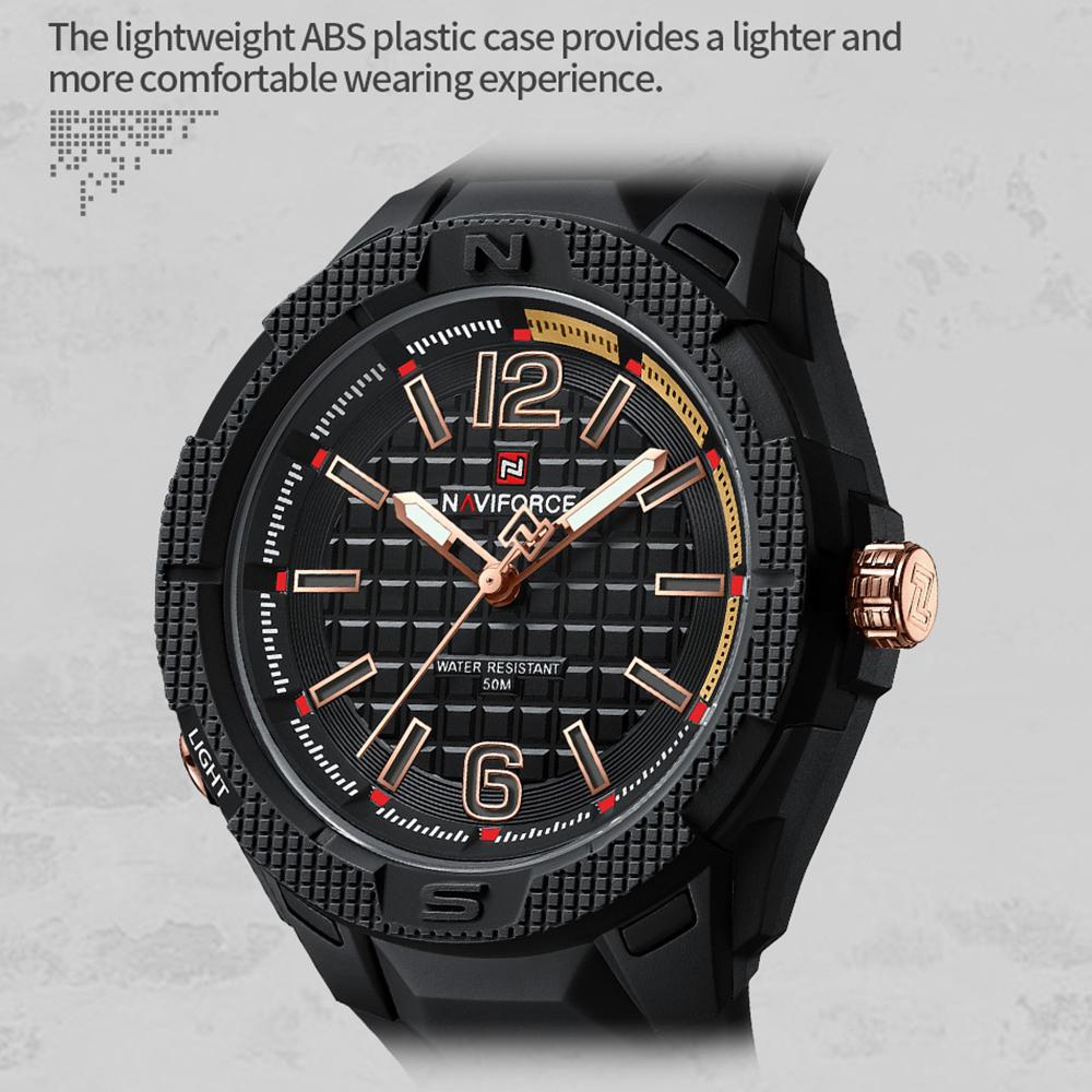 Naviforce Оригинальные легкие кварцевые часы для мужчин, светящиеся стрелки, водонепроницаемость 50 м, силиконовый ремешок, уличные модные мужские часы NF7126