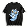 Забавная синяя кошка и птица в цилиндре, принт, повседневная футболка, унисекс, мультяшный узор, повседневная футболка, футболка из чистого хлопка