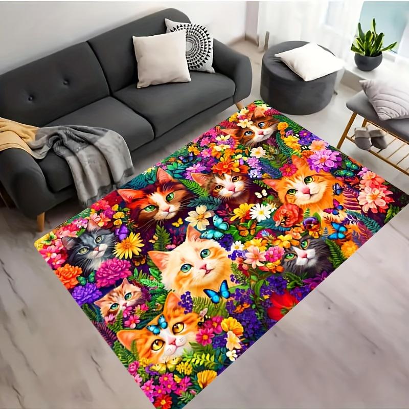 Enchanting Cat Flower Door Mat - With a vibrant design, cute kittens, and colorful flowers, it's perfect for cat lovers
