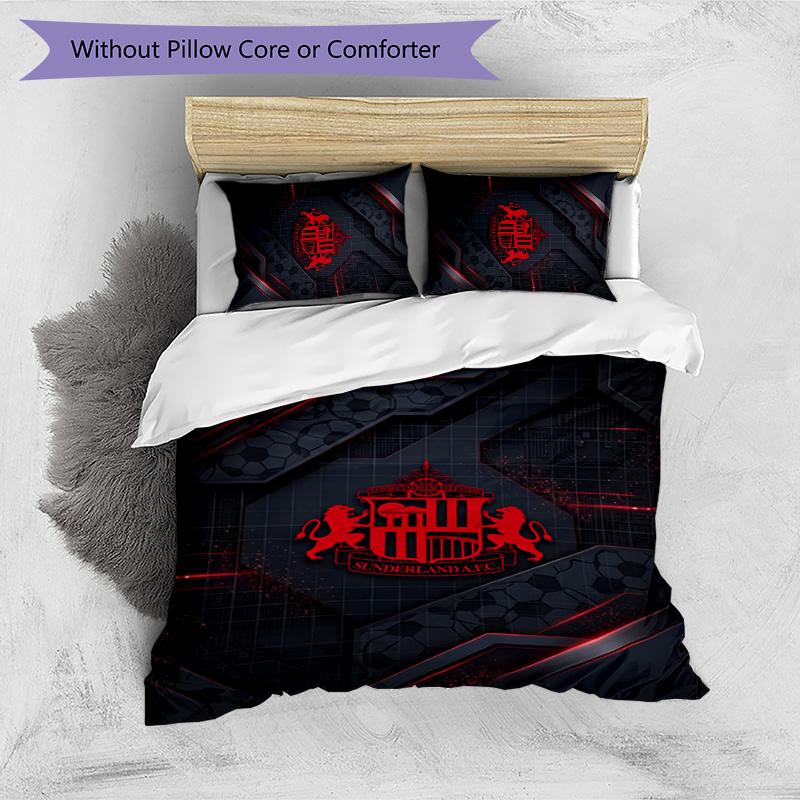 Sunderland Football Printed 3 Pieces Bedding Set, Comfortable Skin Friendly Bedroom Duvet Cover Set