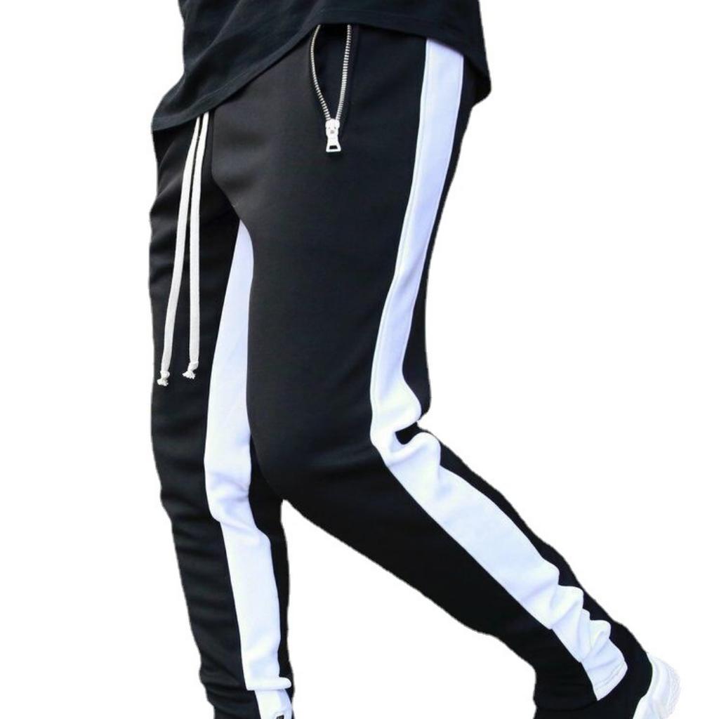 Новые брюки на шнурке, спортивные брюки на молнии с двойным карманом, модные мужские полосатые брюки