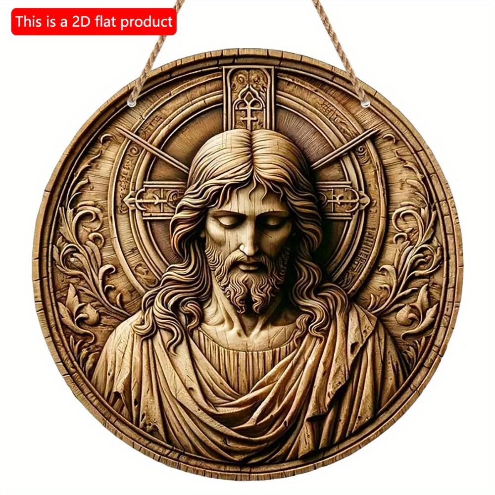 1 шт. 2d плоская деревянная винтажная уникальная художественная круглая деревянная вывеска с изображением Иисуса Христа - 20 см для дома, гостиной, офиса, бара, кафе, гаража, праздничного украшения
