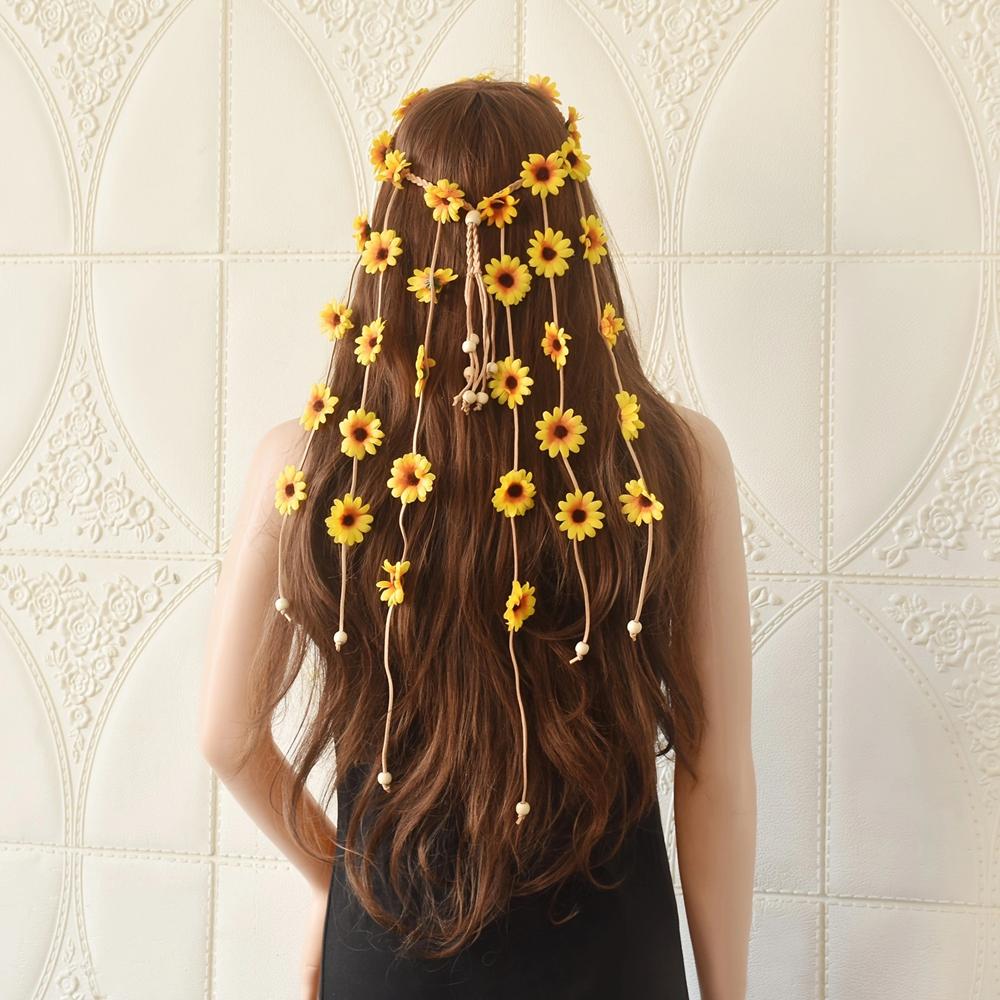 Ethnic Style Hair Accessories Bohemian Sun Flower Daisy Adjustable Hairbands Headband Headwear For Women Vacation Jewelry