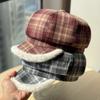 New Autumn and Winter Retro Plaid Plush Warm Octagonal Hat for Women Versatile Face Showing Beret Duck Bill Painter's Hat
