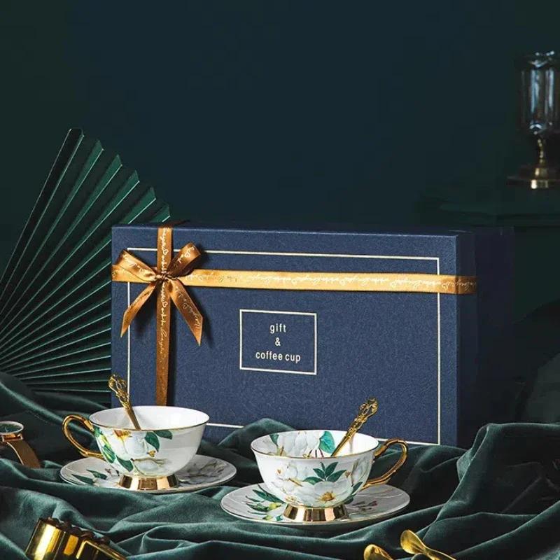 Строго отобранный европейский набор кофейных чашек, керамическая кружка Camellia, маленькая изысканная керамическая костяная фарфоровая европейская роскошная подарочная коробка