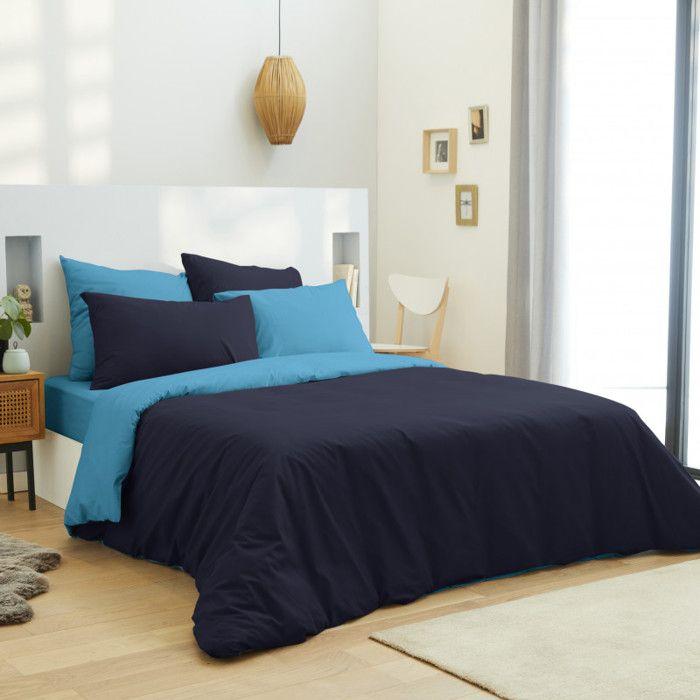 Complete Pack 6 Pieces Navy/Turquoise Reversible Duvet Cover for Bed 180 X 200 Cm "King Size"