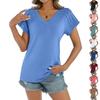 Women's Casual T-shirt Loose Basic V-neck Pleated Short-sleeved Top